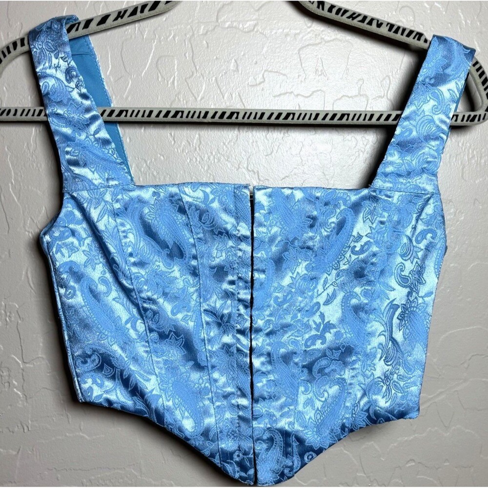 Princess Polly Day Dreaming Top US 2 Blue Jacquard Corset Bustier Y2K